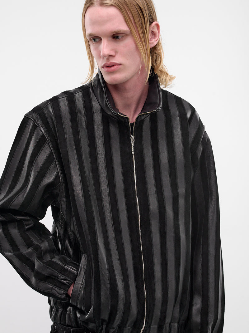 Lamb & Suede Striped Track Jacket (JA93L-LE65-BLACK)