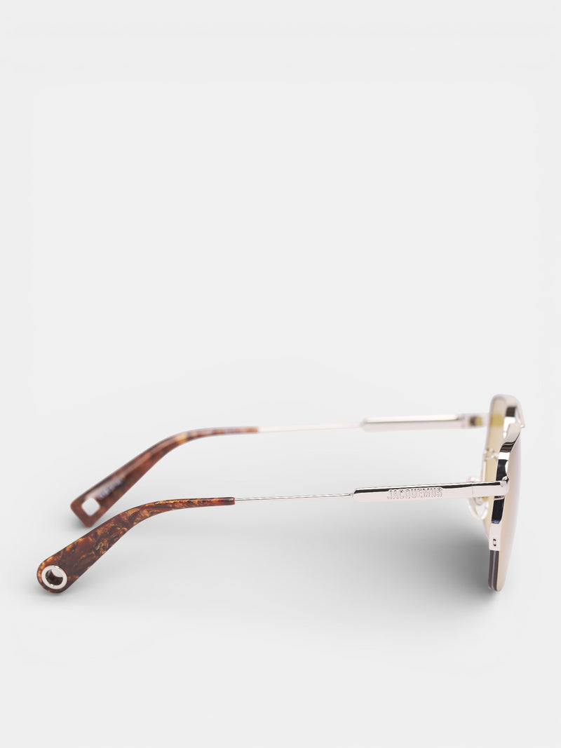 Jacquemus x Linda Farrow Aviator Sunglasses (JAC67C3SUN-SILVER-WOOD-YELLOW)