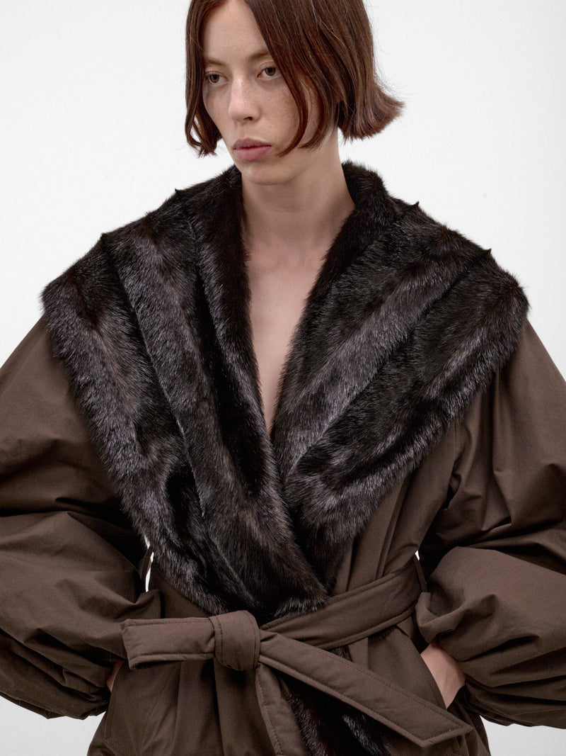 Brown Belted Fur Collar Jacket (JACKET-09-BROWN)