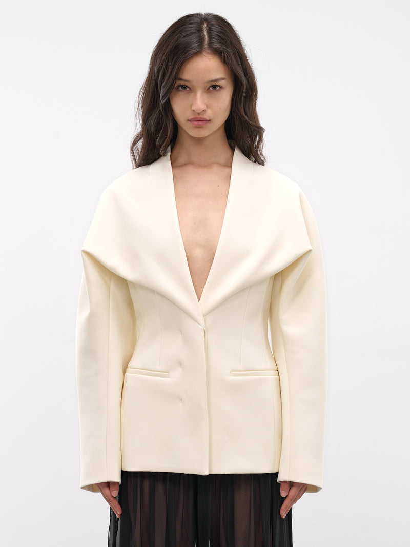 Wool Châle Shawl Blazer Jacket (JAW00133AW00733-OFF-WHITE)