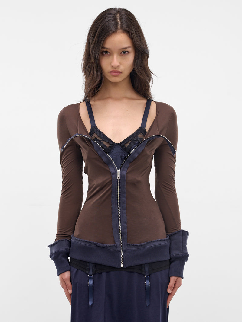 Brown Jean Elongated Zip Cardigan (JEAN-BROWN)