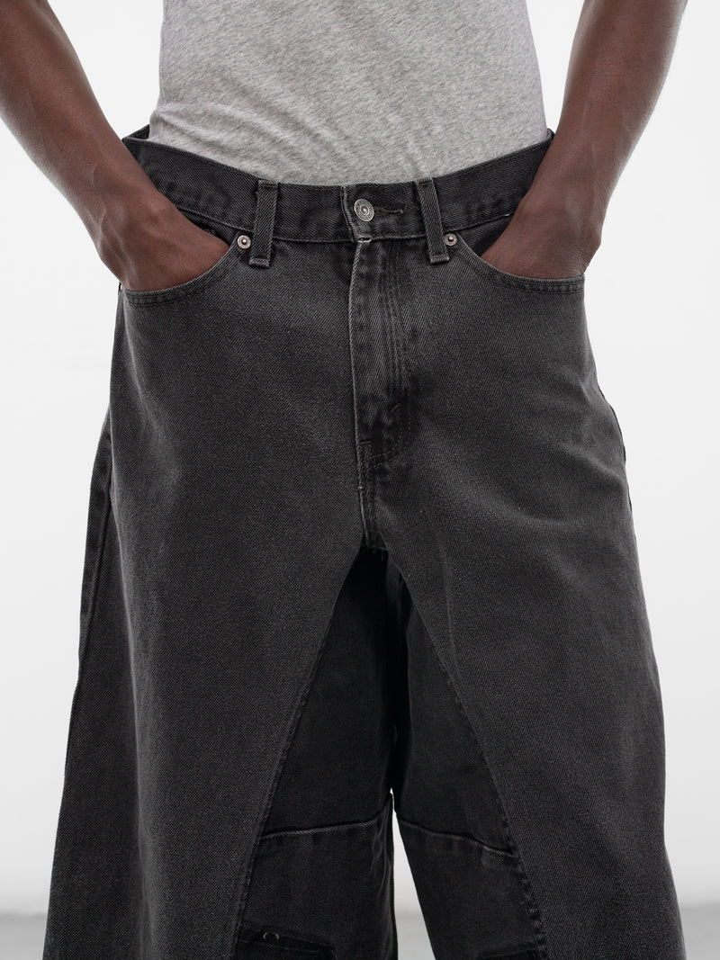 Black Distressed Denim NBHD Shorts (JJ-002-27-BLACK)