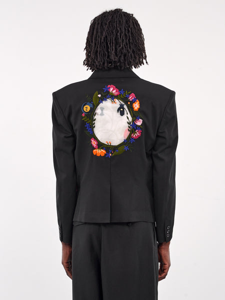 激安 超特価商店街  Embroidered Sheer Panel Blazer (JK-07-BLACK) トップス