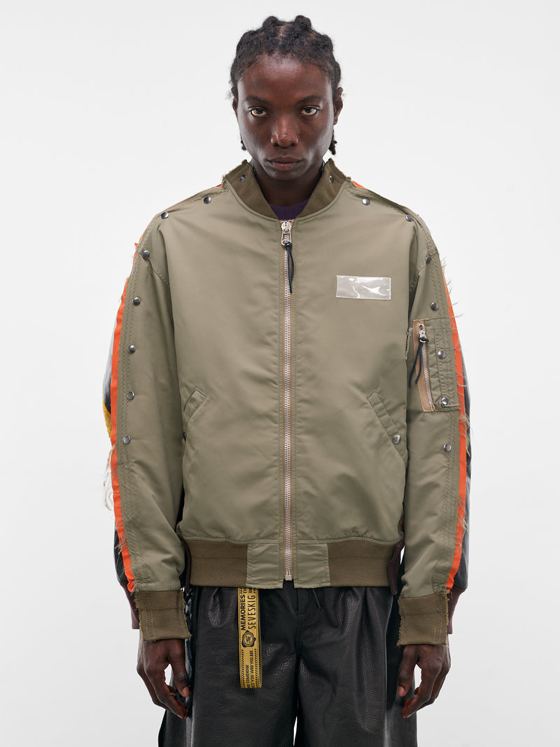 Deconstructed Combo Leather Bomber Jacket (JK-SV-NRS-1005-KHAKI)