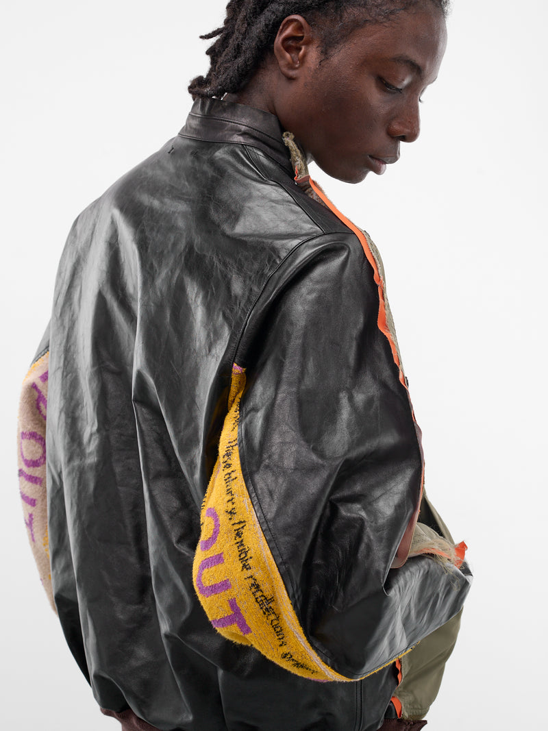 Deconstructed Combo Leather Bomber Jacket (JK-SV-NRS-1005-KHAKI)