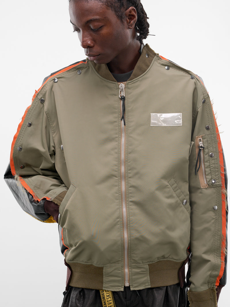 Deconstructed Combo Leather Bomber Jacket (JK-SV-NRS-1005-KHAKI)