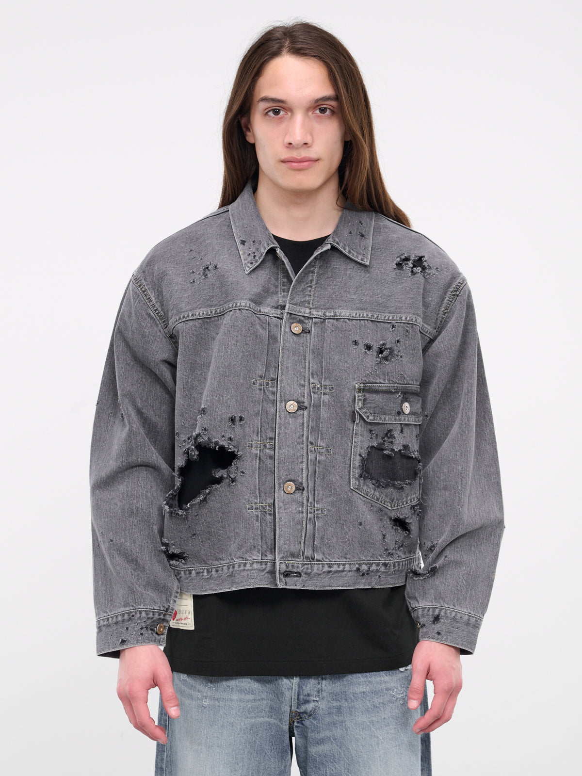 Distressed Denim Jacket (JK-SV-NYS-1006-BLACK)