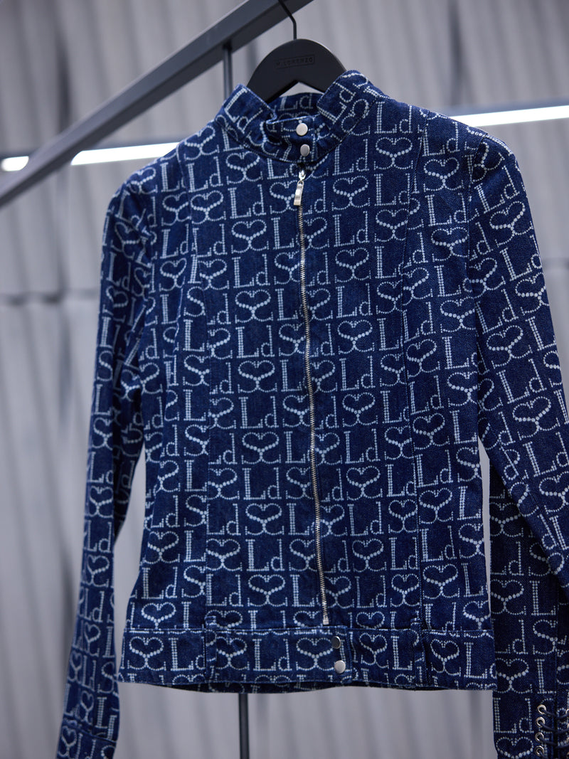 Blue Denim Monogram Track Jacket (JK001UDEN002-INDIGO-MONOGRAM)