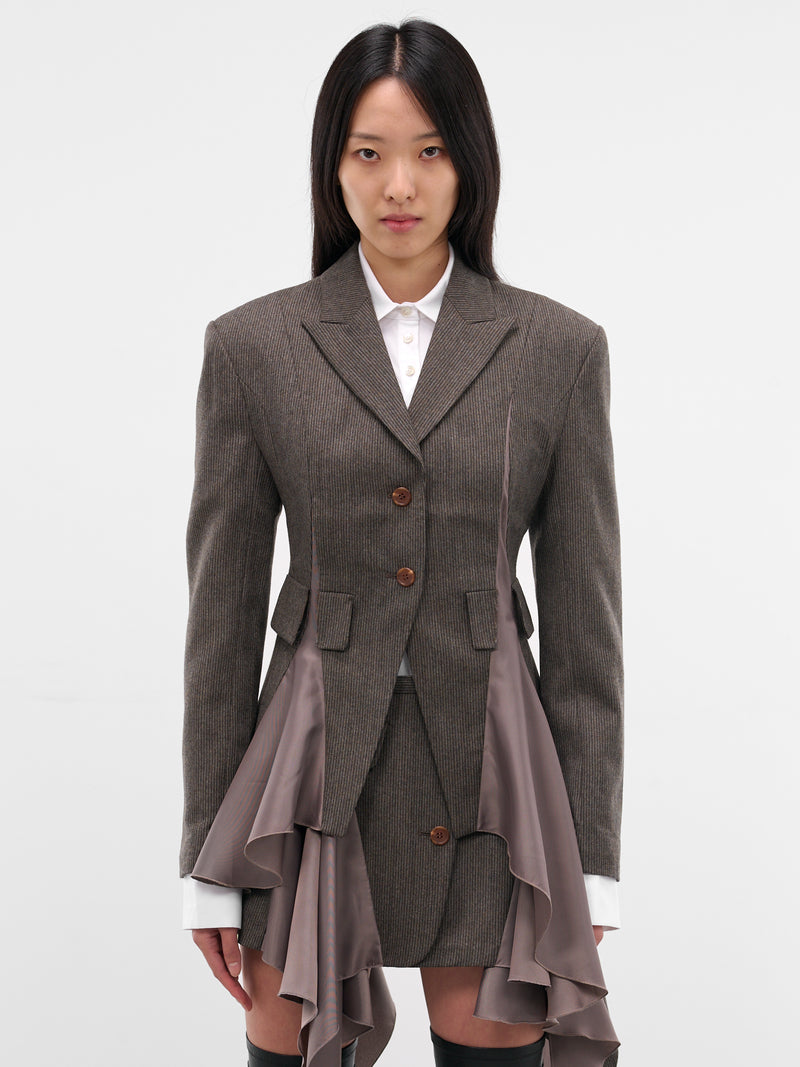 Brown Striped Flared Lining Blazer (JK02-GRAY)