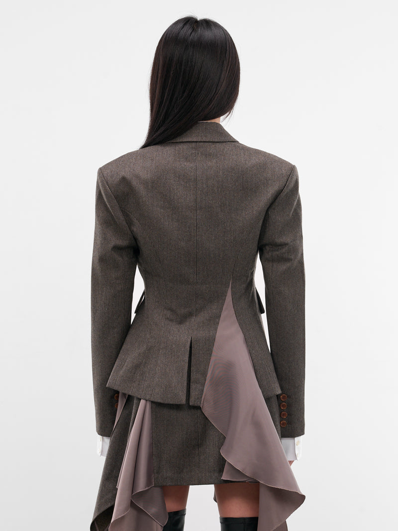 Brown Striped Flared Lining Blazer (JK02-GRAY)