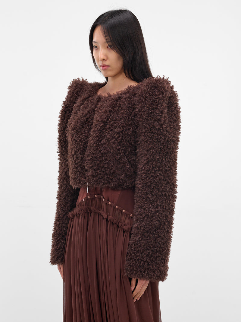 Teddy Pointed Shoulders Cropped Jacket (JK13P1BR440-COFFEE)