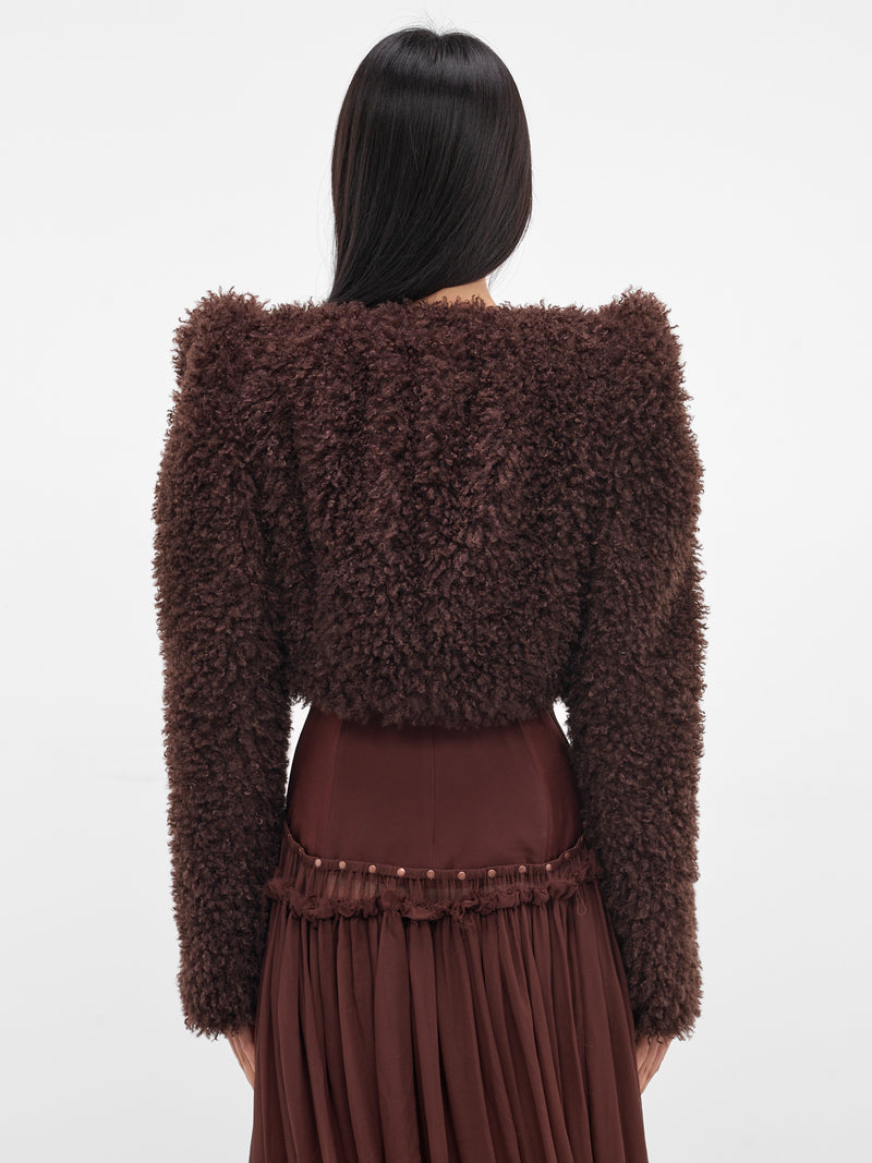 Teddy Pointed Shoulders Cropped Jacket (JK13P1BR440-COFFEE)