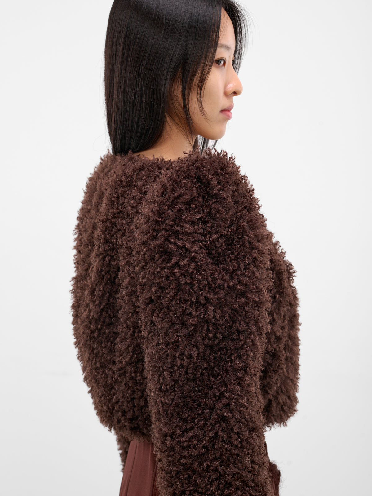 Teddy Pointed Shoulders Cropped Jacket (JK13P1BR440-COFFEE)