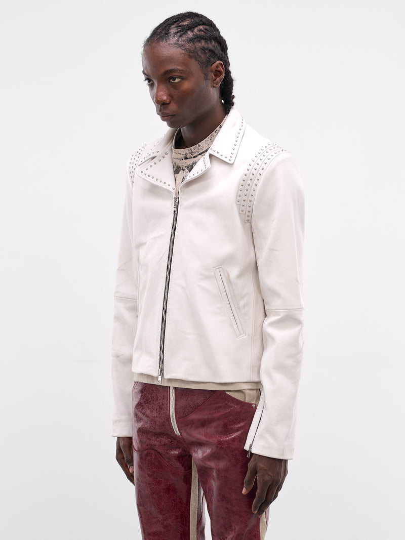White Leather Outlaw Studded Jacket (JKT02-WHITE)