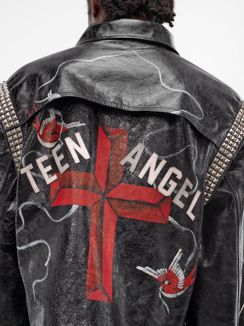 Hand-Painted Leather Teen Angel Jacket (JKT03-BLK-RED)