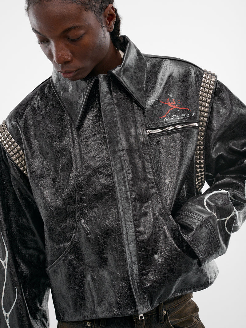 Hand-Painted Leather Teen Angel Jacket (JKT03-BLK-RED)