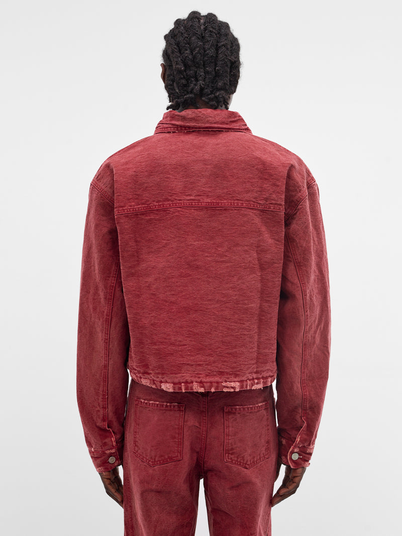 Red Distressed X Denim Jacket (JKT04-RED)