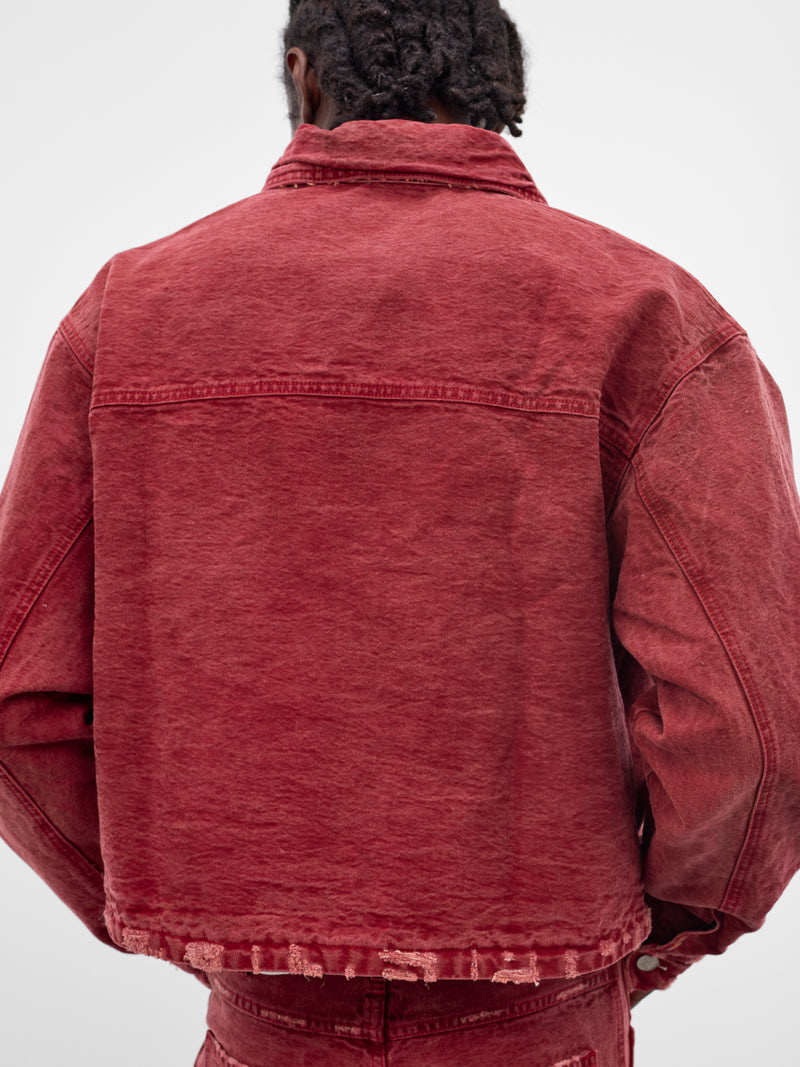 Red Distressed X Denim Jacket (JKT04-RED)