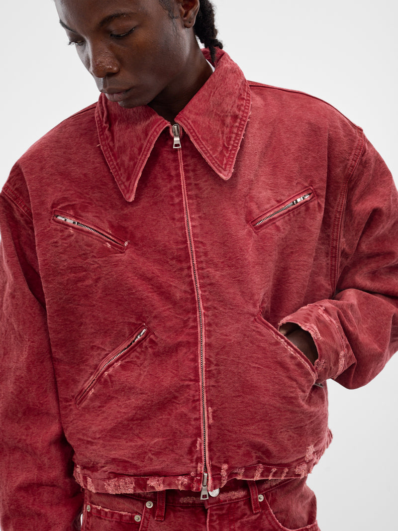 Red Distressed X Denim Jacket (JKT04-RED)