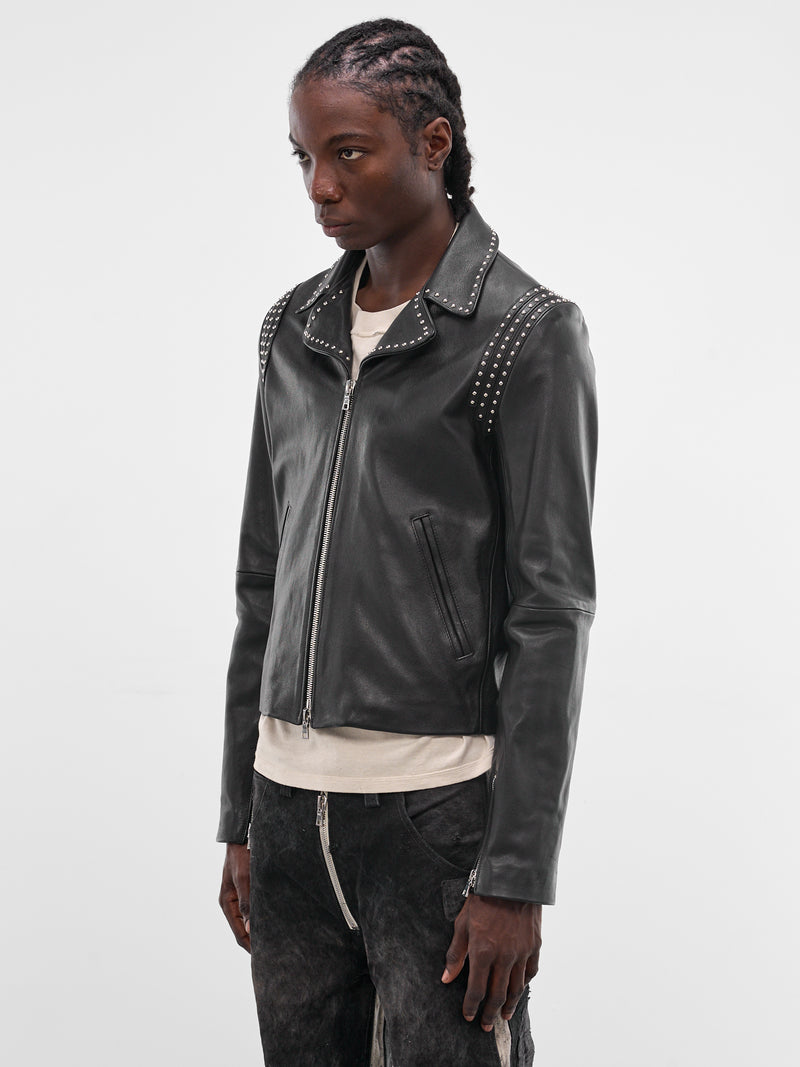 Black Leather Studded Slim Jacket (JKT09-BLACK)