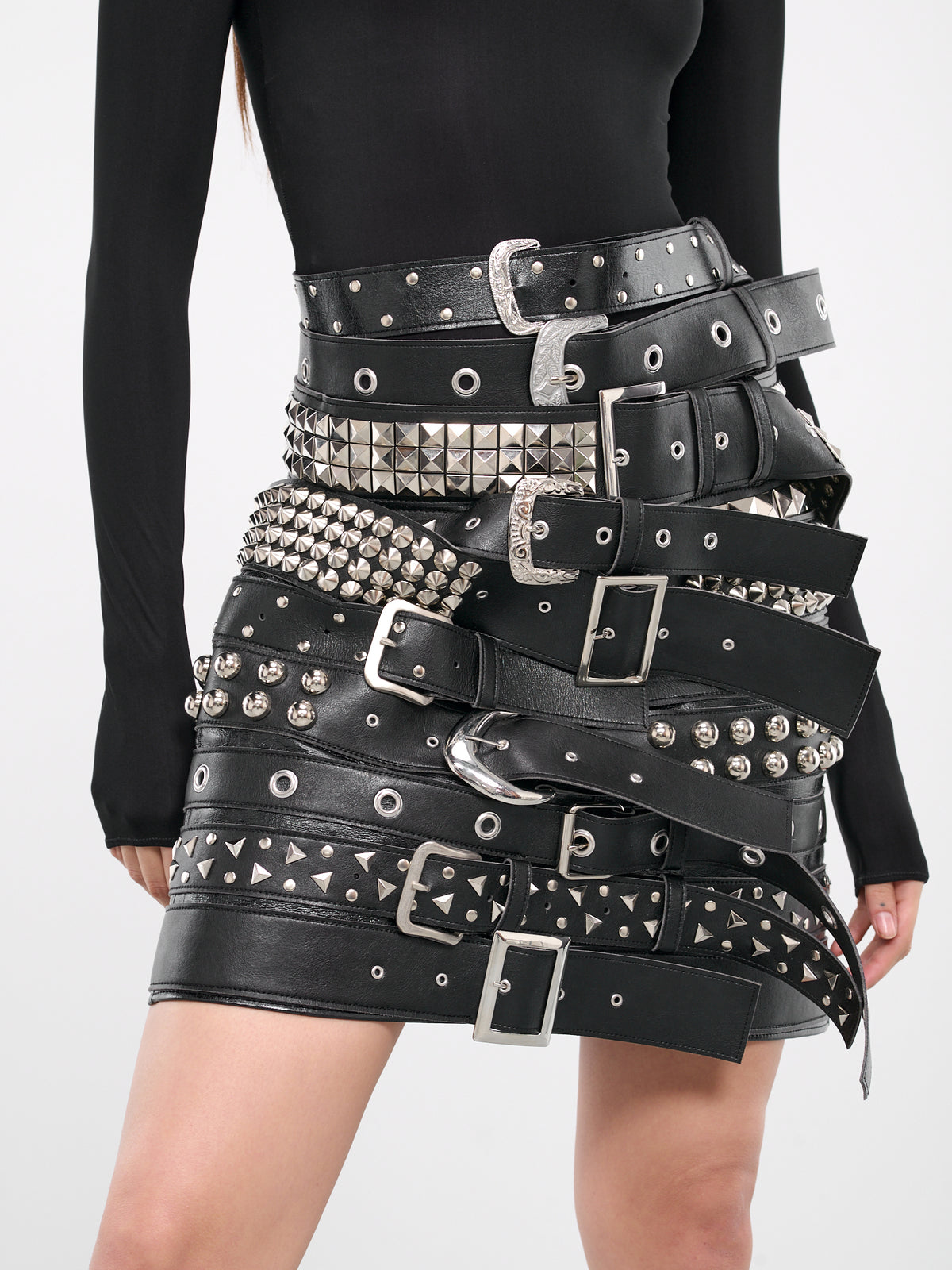 Layered Belt Skirt (JM-S004-051-BLACK-SILVER)
