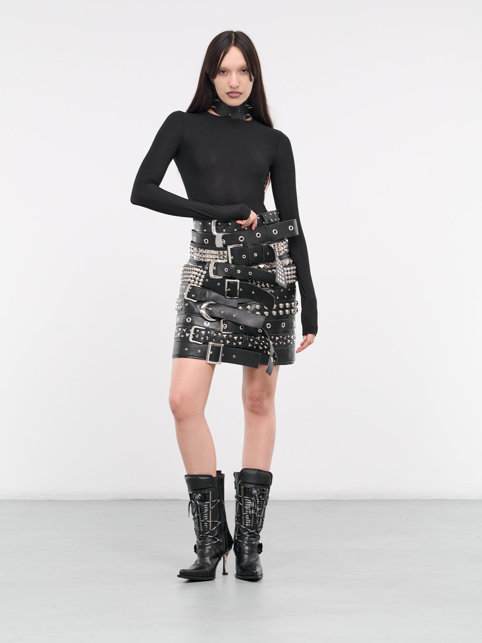 Layered Belt Skirt (JM-S004-051-BLACK-SILVER)