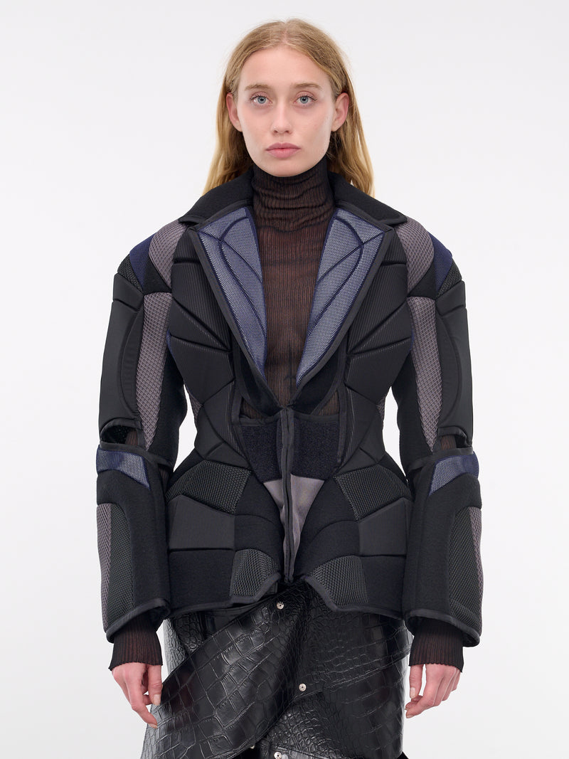 Black Technical Patchwork Padded Blazer (JN-J011-051-BLACK-GREY)