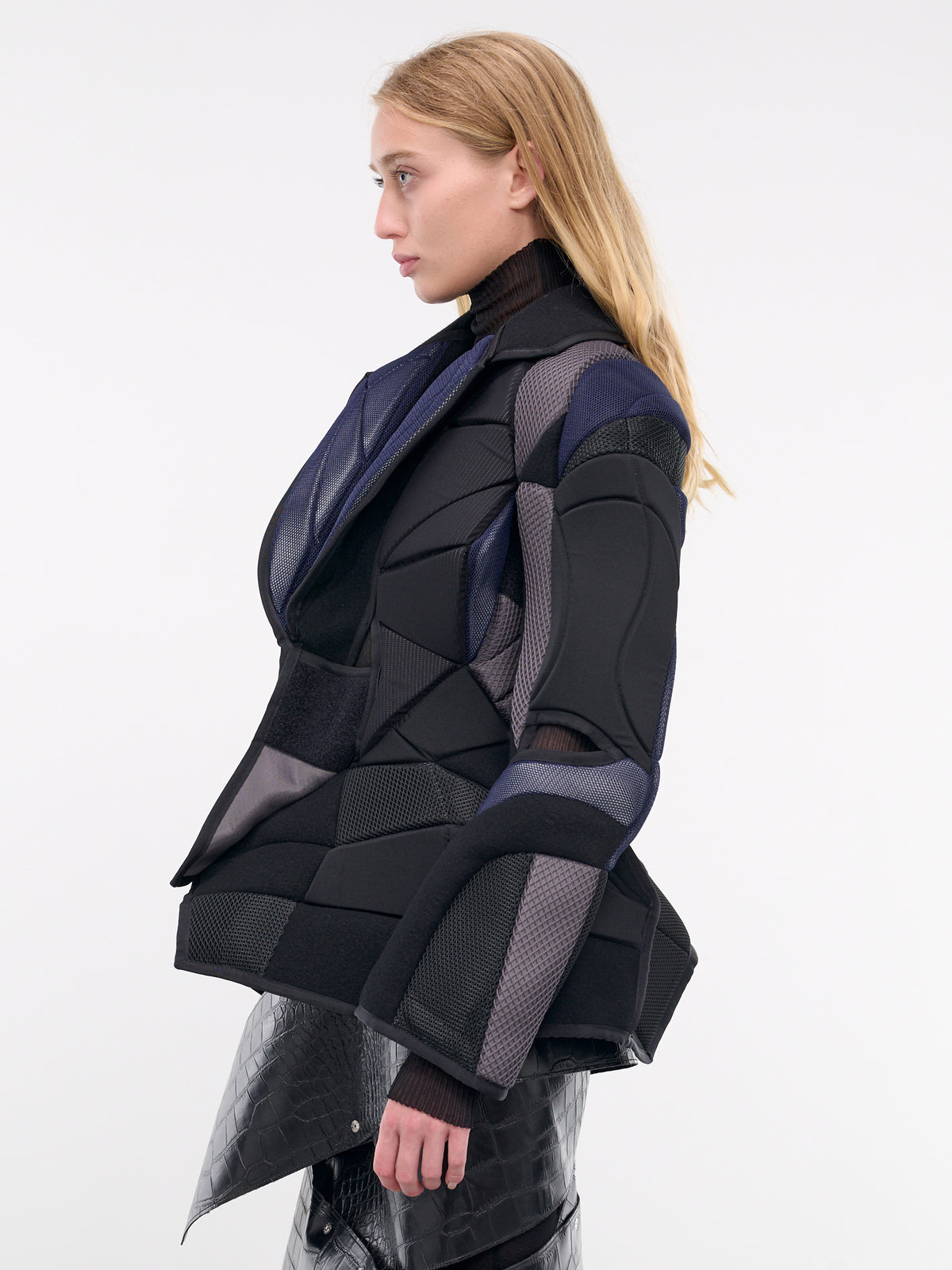 Black Technical Patchwork Padded Blazer (JN-J011-051-BLACK-GREY)