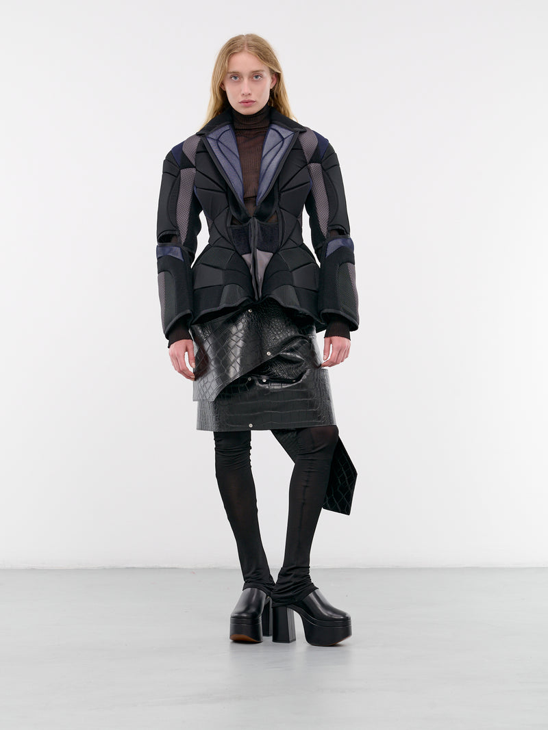 Black Technical Patchwork Padded Blazer (JN-J011-051-BLACK-GREY)