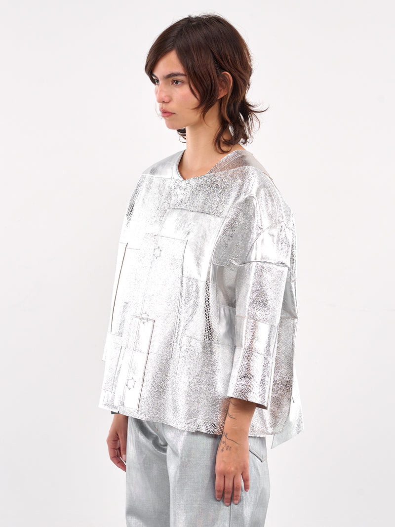 Leather Patchwork Reflective Jacket (JO-J007-SILVER)