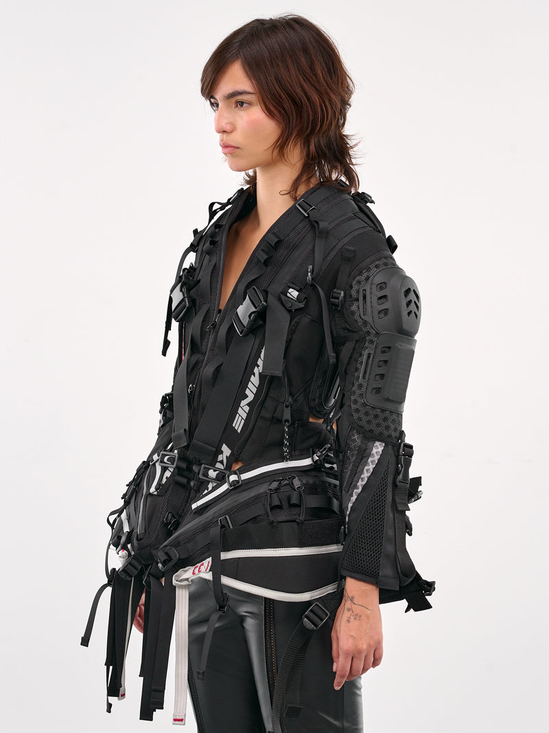 Black Utilitarian Buckle Padded Jacket (JO-J016-BLACK)