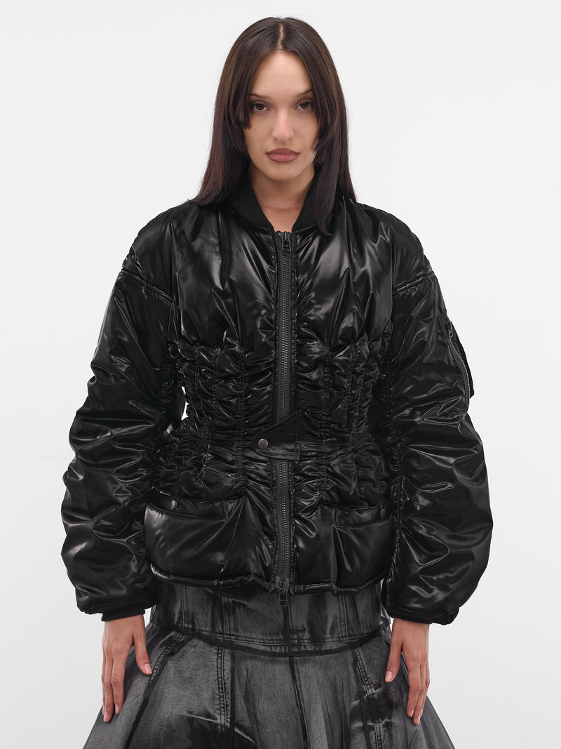 Black Ruched Bomber Puffer Jacket (JP-J004-W25-BLACK)