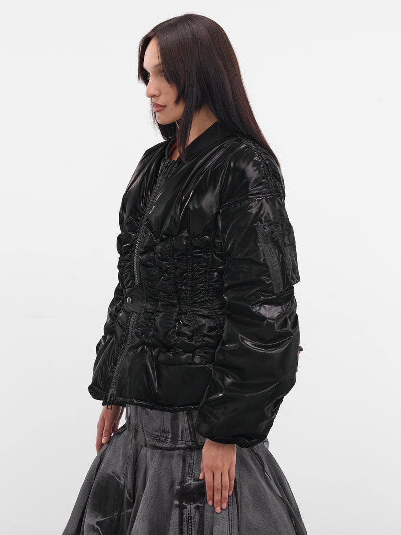 Black Ruched Bomber Puffer Jacket (JP-J004-W25-BLACK)