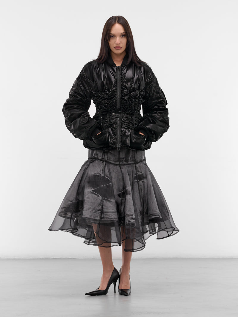 Black Ruched Bomber Puffer Jacket (JP-J004-W25-BLACK)