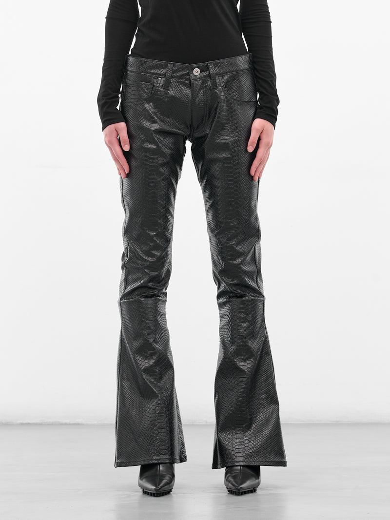 Black Snakeskin Leather Flared Trousers (JP-P004-051-1-BLACK)