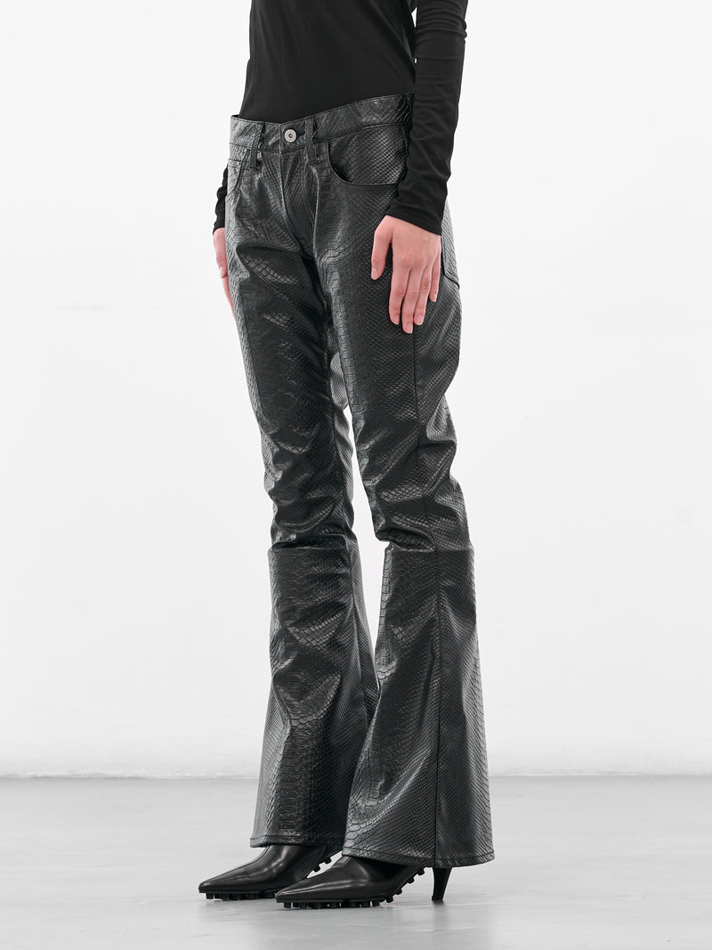 Black Snakeskin Leather Flared Trousers (JP-P004-051-1-BLACK)