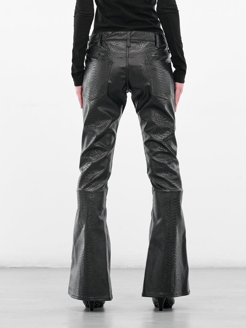 Black Snakeskin Leather Flared Trousers (JP-P004-051-1-BLACK)