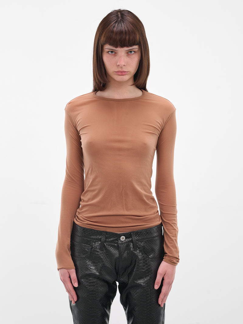 Beige Nylon Long Sleeve Tee (JP-T001-051-2-BEIGE)