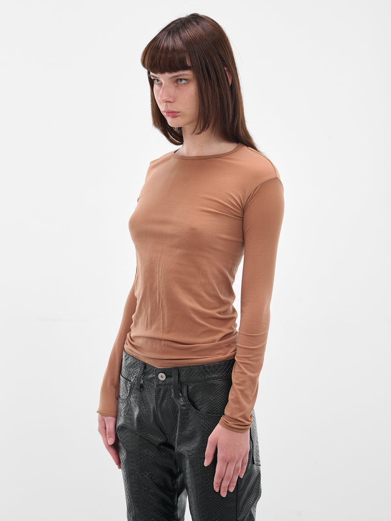 Beige Nylon Long Sleeve Tee (JP-T001-051-2-BEIGE)