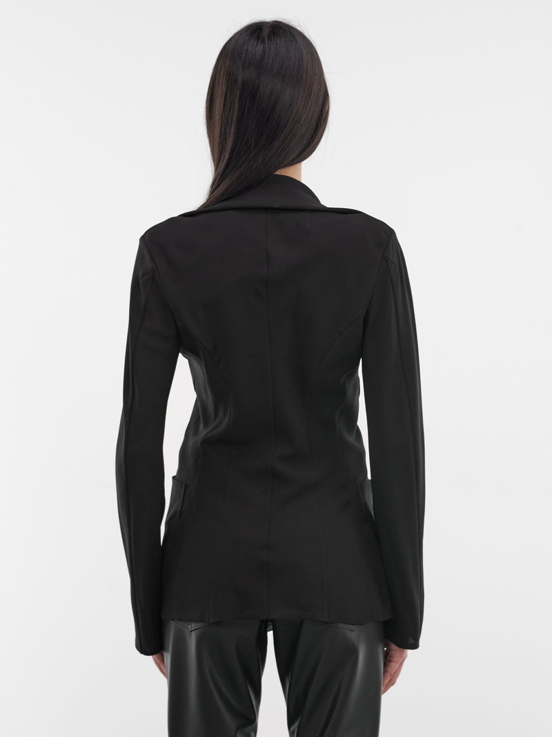 Black Draped Collar Tailored Jacket (JQ-J012-S26-1-BLACK)