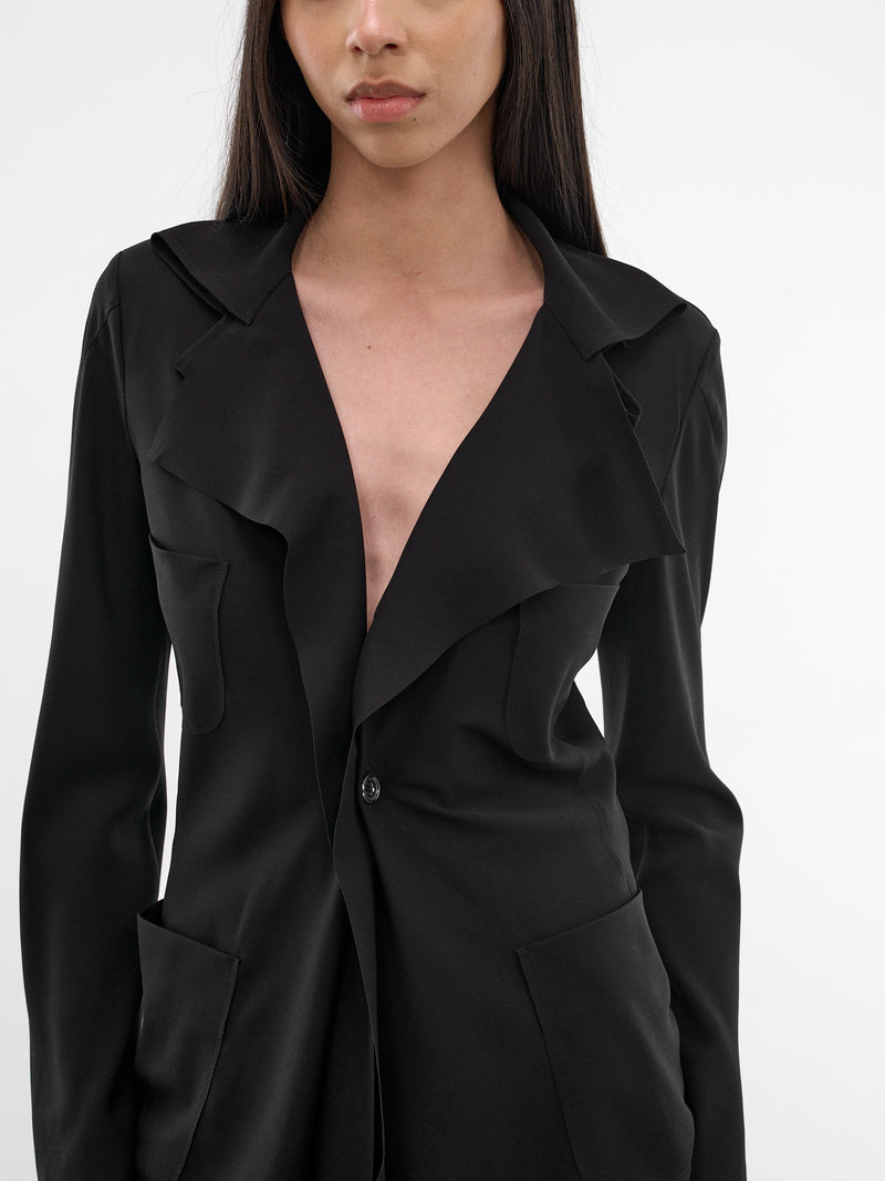Black Draped Collar Tailored Jacket (JQ-J012-S26-1-BLACK)