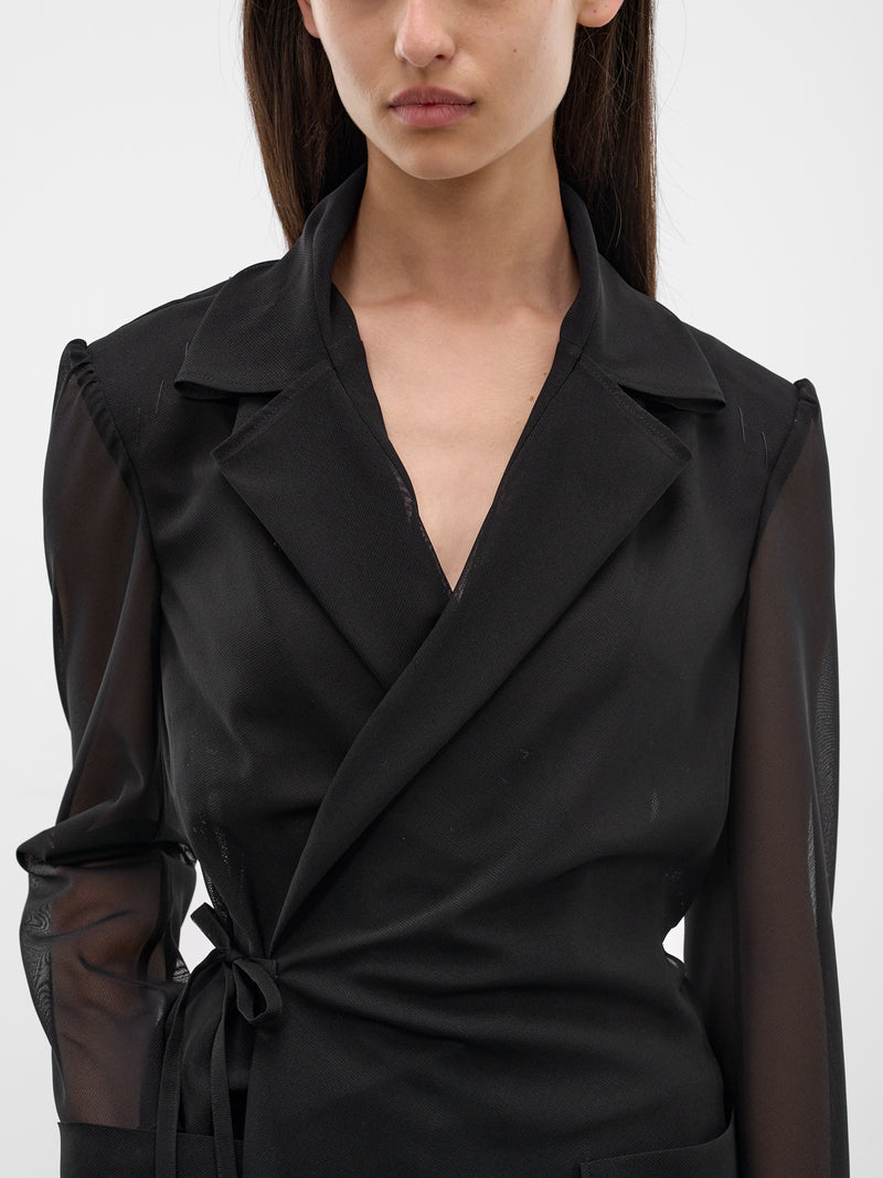 Black Sheer Paneled Wrap Coat (JQ-J021-S26-BLACK)