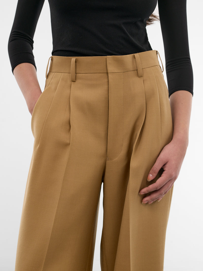 Beige Pleated Wide Tailored Trousers (JQ-P011-S26-BEIGE)