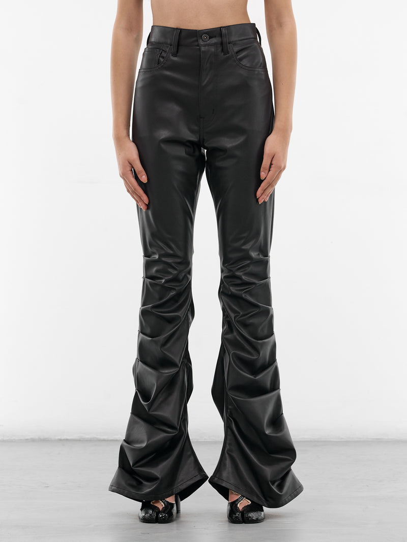Vegan Leather Pleated Flare Pants (JQ-P014-S26-BLACK)