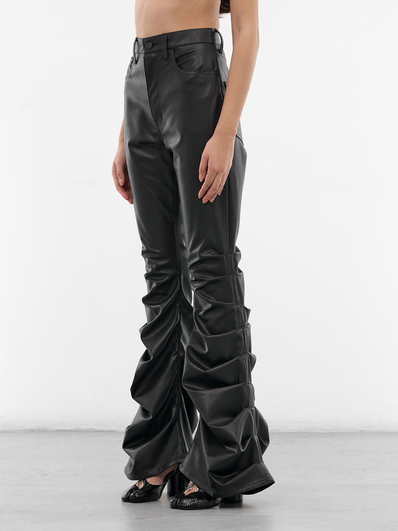 Vegan Leather Pleated Flare Pants (JQ-P014-S26-BLACK)