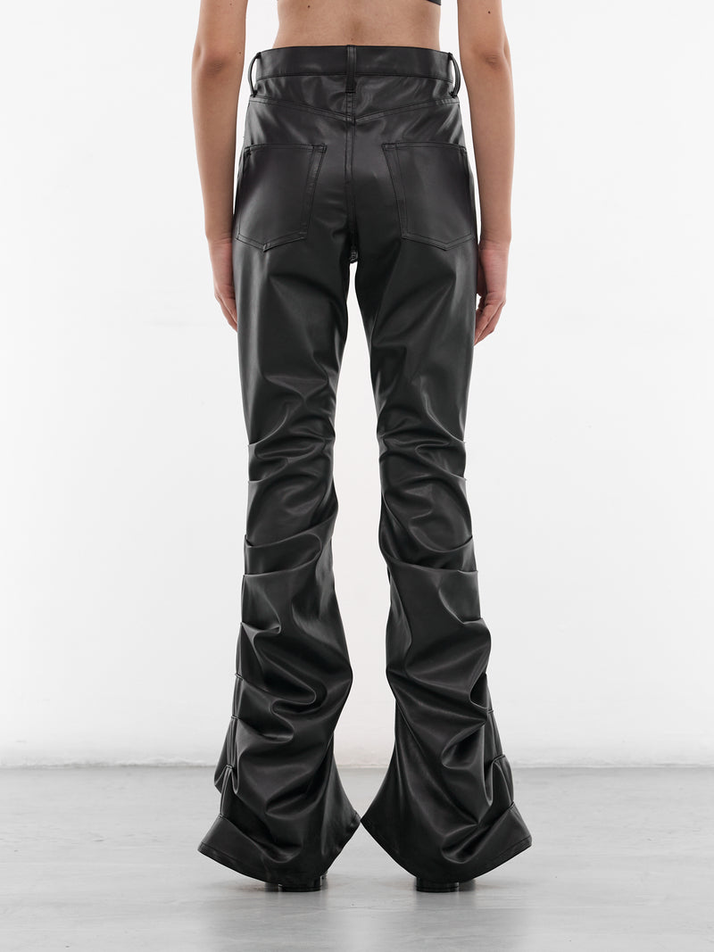 Vegan Leather Pleated Flare Pants (JQ-P014-S26-BLACK)