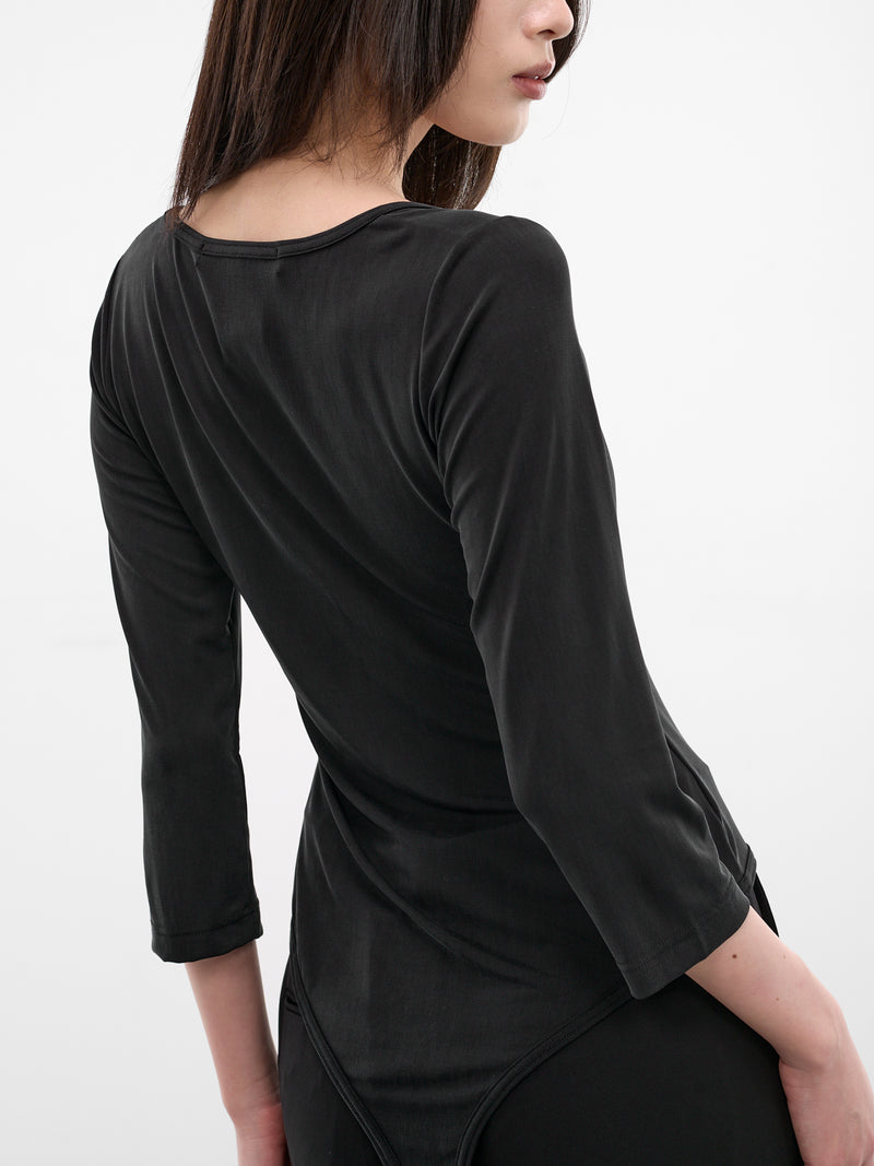 Black Jersey Long Sleeve Bodysuit (JQ-T012-S26-1-BLACK)