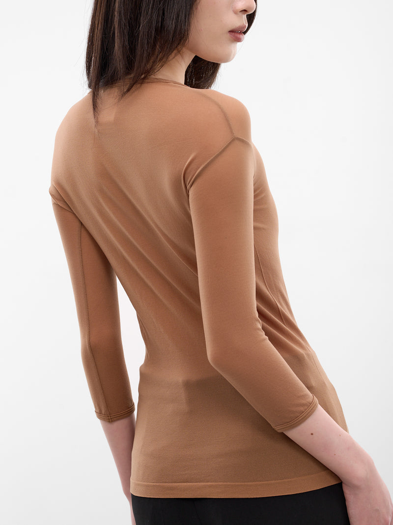 Brown Nylon Long Sleeve Top (JQ-T015-S26-2-BROWN)