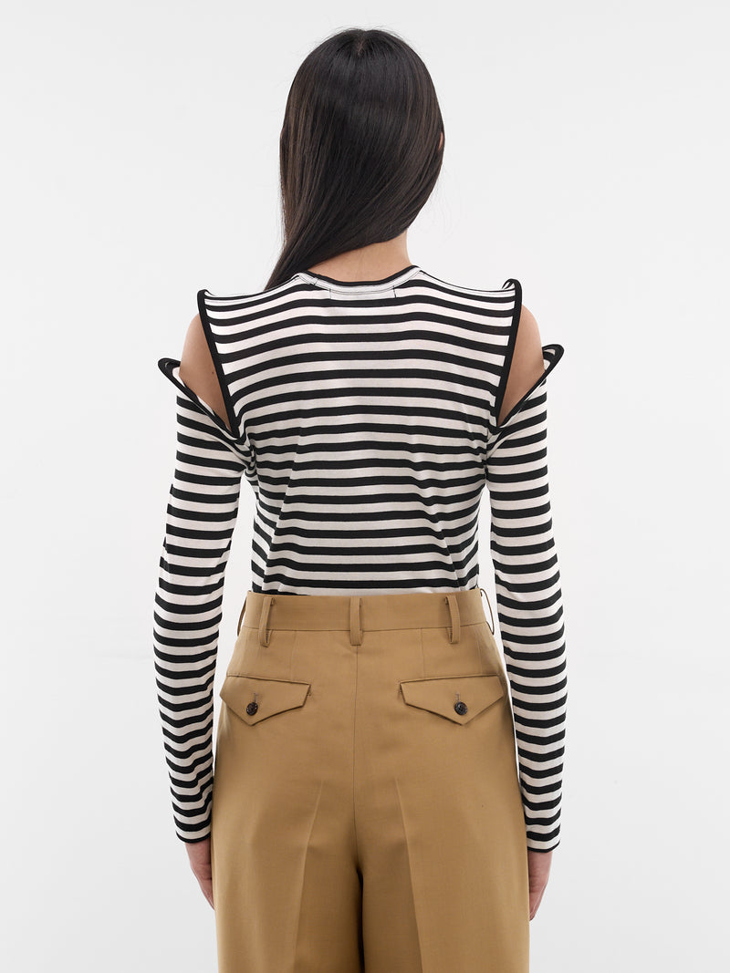 Striped Sculptural Shoulder Cut-Out Top (JQ-T022-S26-BLACK-WHITE)