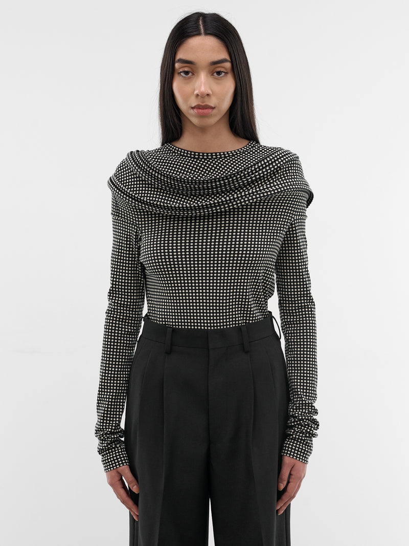 Polka Dot Sculptural Ring Top (JQ-T023-S26-BLACK-OFF-WHITE)